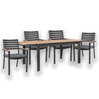 Tavolo Belmar allungabile 160/240X100 legno e antracite + 4 sedie Set pranzo da esterno